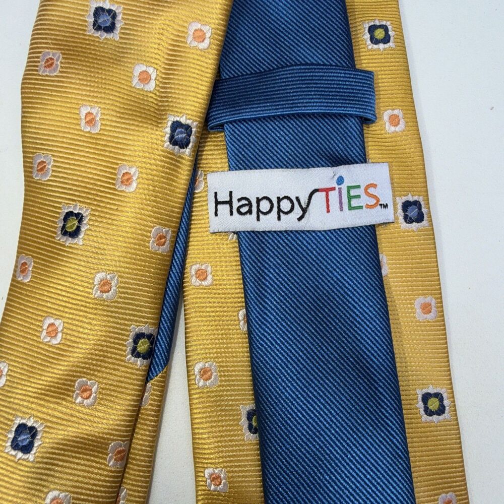 HappyTIES Yellow Blue Floral Dot Necktie Men’s Skinny Tie